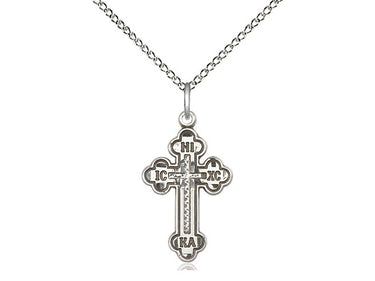 Sterling Silver Russian Orthodox Cross Necklace 7/8 x 1/2 inch with 18 inch chain by Bliss Manufacturing USA