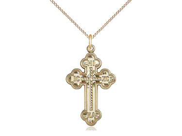 14kt Gold Filled Russian Orthodox Cross Necklace 1 1/8 x 5/8 inch with 18 inch chain by Bliss Manufacturing USA