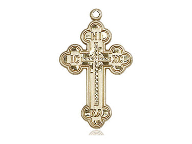 14kt Solid Gold Russian Orthodox Cross Pendant 1 1/8 x 5/8 inch handcrafted in USA by Bliss Manufacturing