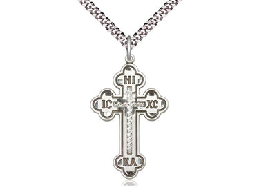 Sterling Silver Large Cross Necklace with 24 inch chain, 1 3/8 x 7/8 inches, handmade in USA by Bliss