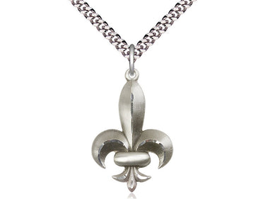Sterling Silver Fleur de Lis Pendant Necklace 1 1/8 x 3/4 inch with 24 inch chain by Bliss Manufacturing