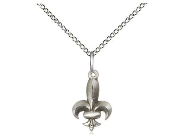 Sterling silver small Fleur de Lis pendant necklace 1/2 x 3/8 inch with 18 inch curb chain by Bliss