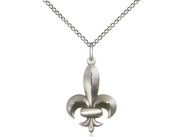 Sterling Silver Fleur de Lis Pendant Necklace 3/4 x 1/2 Inch Medium with 18 Inch Curb Chain by Bliss