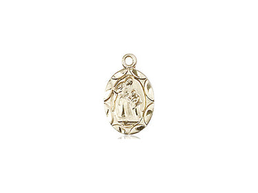 14kt solid gold St Ann patron saint medal pendant, small 1/2 inch delicate design, handmade by Bliss Manufacturing USA