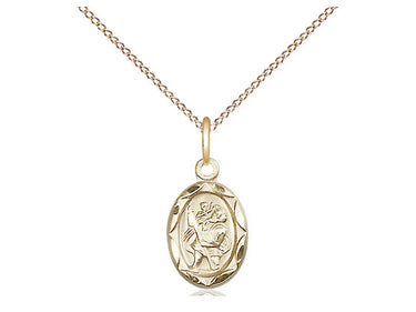 Small 14kt gold filled St. Christopher patron saint medal necklace with 18-inch chain, 1/2 x 1/4 inch, handcrafted by Bliss