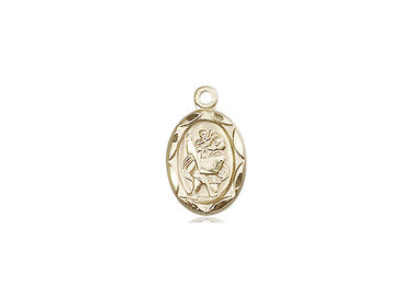 Small 14kt solid gold St. Christopher patron saint medal pendant, 1/2 x 1/4 inch, handcrafted in USA by Bliss Manufacturing