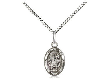 Small sterling silver St. Christopher patron saint medal necklace 1/2 x 1/4 inches with 18 inch chain by Bliss