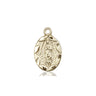 Small 14kt solid gold Our Lady of Guadalupe medal pendant 1/2 x 1/4 inch handcrafted by Bliss Manufacturing