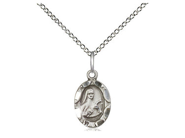 Small sterling silver St. Theresa patron saint medal necklace with 18 inch chain handcrafted by Bliss