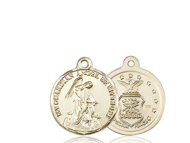 14kt solid gold Guardian Angel pendant 7/8 x 3/4 inches handcrafted by Bliss Manufacturing USA