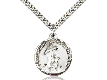 Sterling silver Guardian Angel pendant necklace 7/8 x 3/4 inches with 24 inch chain by Bliss