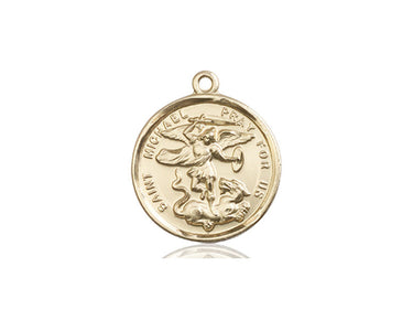 Medium 14kt Solid Gold St. Michael the Archangel medal pendant by Bliss Manufacturing, 1 x 7/8 inches