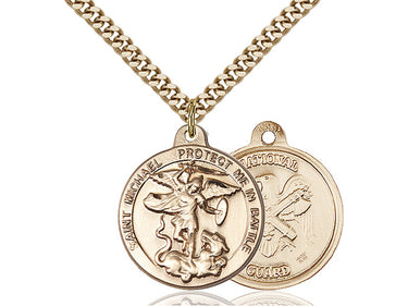 14kt Gold Filled St. Michael Patron Saint Medal Necklace 7/8 x 1 3/8 inches with 24 inch curb chain by Bliss