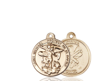 14kt solid gold St. Michael the Archangel medal pendant 7/8 inch by 1-3/8 inch handcrafted by Bliss Manufacturing USA