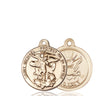 14kt solid gold St. Michael the Archangel patron saint medal pendant with Navy emblem, 7/8 x 1-3/8 inches, handcrafted by Bliss Manufacturing