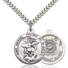 Sterling silver St. Michael the Archangel medal necklace with 24 inch chain, 7/8 x 1 3/8 inch pendant, handcrafted by Bliss