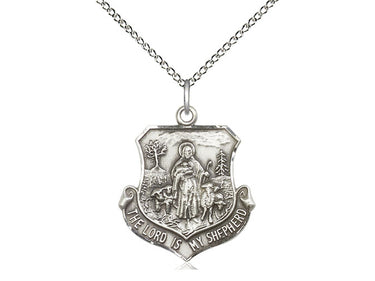 Sterling Silver Lord Is My Shepherd Christ Medal Pendant Necklace 7/8 x 3/4 inch with 18 inch chain by Bliss Manufacturing