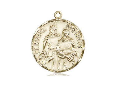 Medium 14kt Solid Gold St. Raphael the Archangel Medal Pendant 7/8 x 3/4 inch by Bliss Manufacturing