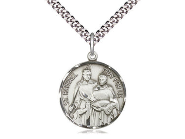 Sterling silver St. Raphael the Archangel medium patron saint medal necklace with 24 inch chain by Bliss