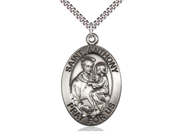 Large Sterling Silver St. Anthony Patron Saint Medal Necklace 1 5/8 x 1 with 24 inch Chain by Bliss