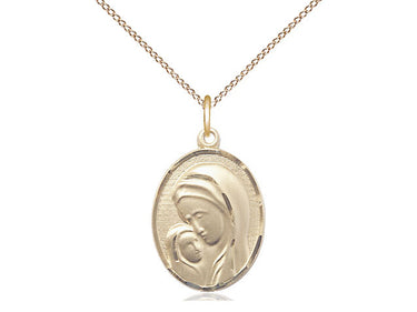 14kt Gold Filled Madonna and Child Pendant Necklace 3/4 inch by 1/2 inch with 18 inch chain by Bliss