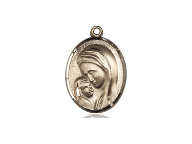 14kt solid gold Madonna and Child medal pendant, 3/4 x 1/2 inches, handcrafted by Bliss Manufacturing USA