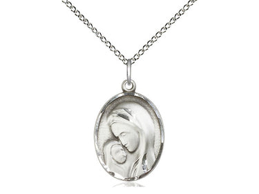 Sterling Silver Madonna and Child Pendant Necklace 3/4 x 1/2 inches with 18 inch chain by Bliss Manufacturing