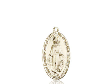 14kt solid gold large Miraculous Medal pendant 1 3/8 x 3/4 inches handcrafted by Bliss USA