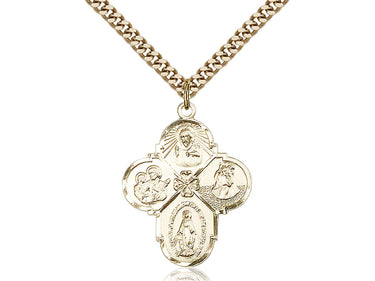 Medium 14kt Gold Filled 4-Way Catholic Medal Necklace 1 1/8 x 7/8 inches with 24 inch chain by Bliss