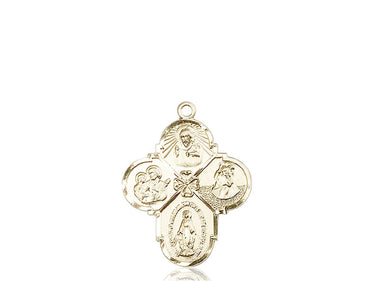Medium 14kt Solid Gold 4-Way Catholic Medal Pendant 1 1/8 x 7/8 inches by Bliss