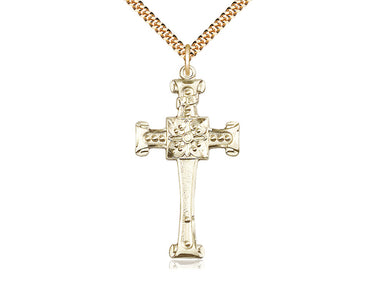 Large 14kt gold filled cross necklace with 1 3/4 inch pendant and 24 inch chain by Bliss Manufacturing