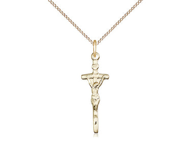 14kt Gold Filled Papal Crucifix Necklace 7/8 x 1/4 inches on 18 inch chain by Bliss Manufacturing