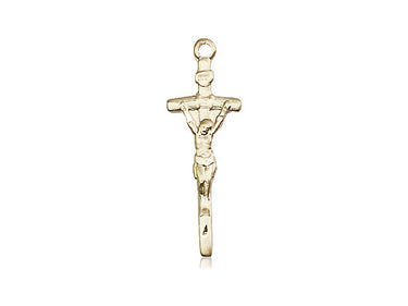 14kt Solid Gold Medium Papal Crucifix Pendant 7/8 x 1/4 inch Handmade USA by Bliss Manufacturing