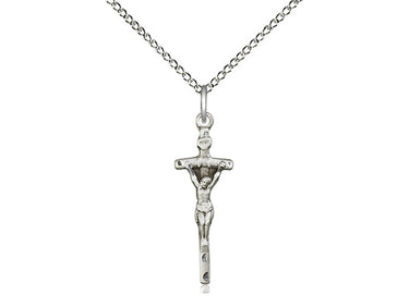 Sterling Silver Papal Crucifix Necklace 7/8 inch three-bar design with 18 inch chain by Bliss Manufacturing USA