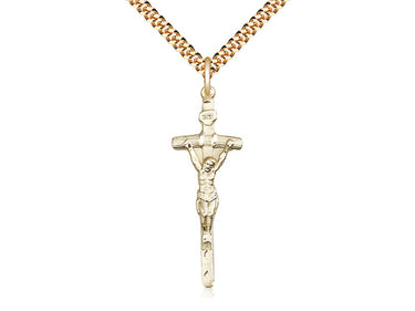 14kt Gold Filled Large Papal Crucifix Necklace 1 3/8 x 1/2 inch with 24 inch Chain Bliss USA