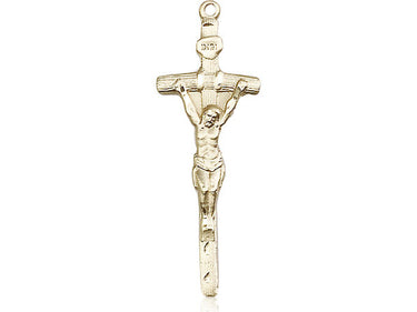 14kt Solid Gold Large Papal Crucifix Pendant 1 3/8 inch x 1/2 inch by Bliss USA