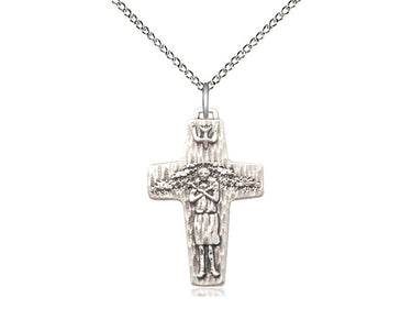 Sterling silver medium Papal Crucifix necklace with 1x5/8 inch pendant on 18 inch curb chain, Bliss USA