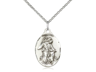 Sterling silver Guardian Angel pendant necklace 7/8 x 1/2 inches with 18 inch chain by Bliss