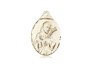 14kt solid gold St. Francis of Assisi patron saint medal pendant 7/8 inch by 1/2 inch handcrafted by Bliss