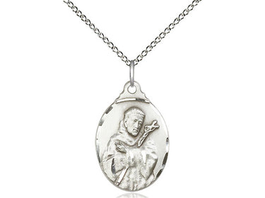 Sterling silver St. Francis of Assisi patron saint medal necklace 7/8 inch by 1/2 inch on 18 inch chain by Bliss