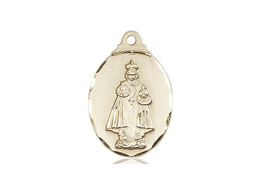 14kt solid gold Infant of Prague medal pendant 7/8 inch by 1/2 inch handcrafted by Bliss Manufacturing USA