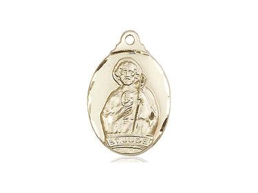 Medium 14kt solid gold St. Jude medal pendant, 7/8 x 1/2 inch, handcrafted in USA by Bliss Manufacturing