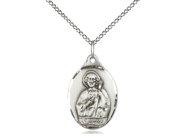 Medium sterling silver St. Jude patron saint medal necklace with 18 inch chain by Bliss Manufacturing