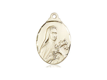 14kt solid gold St. Theresa patron saint medal pendant handcrafted by Bliss Manufacturing