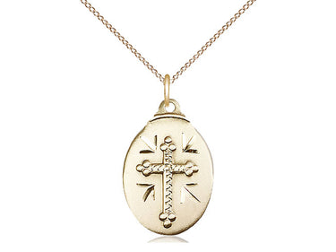 14kt Gold Filled Medium Catholic Cross Necklace 7/8 inch by 1/2 inch pendant on 18 inch chain by Bliss