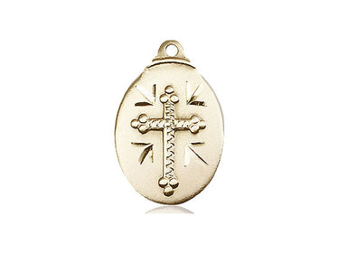 14kt Solid Gold Medium Catholic Cross Pendant 7/8 x 1/2 inch handcrafted by Bliss Manufacturing USA