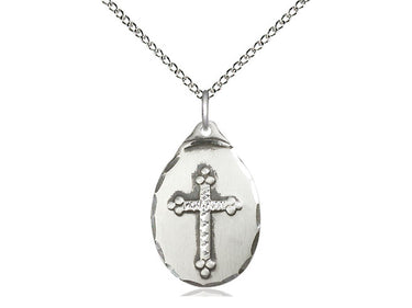 Sterling Silver Medium Catholic Cross Necklace 7/8 x 1/2 inch pendant on 18 inch chain by Bliss