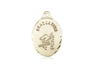 14kt solid gold Catholic graduation medal pendant 7/8 x 1/2 inch handcrafted by Bliss Manufacturing USA