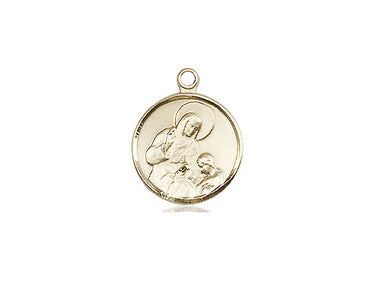 14kt solid gold small St. Ann patron saint medal pendant, 5/8 x 1/2 inches, handcrafted by Bliss Manufacturing