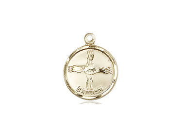 14kt Solid Gold Catholic Baptism Medal Pendant 5/8 inch small size handcrafted by Bliss USA